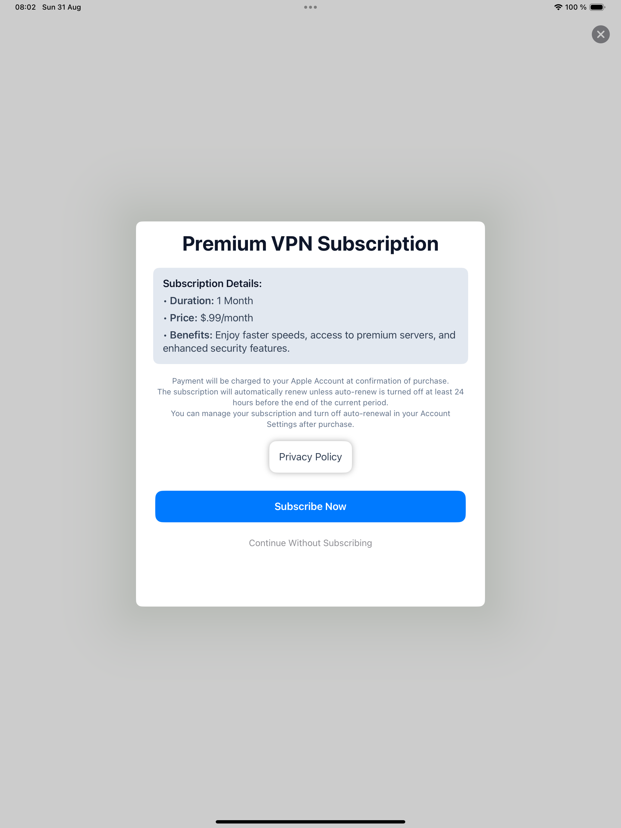 Komodo VPN on iPad