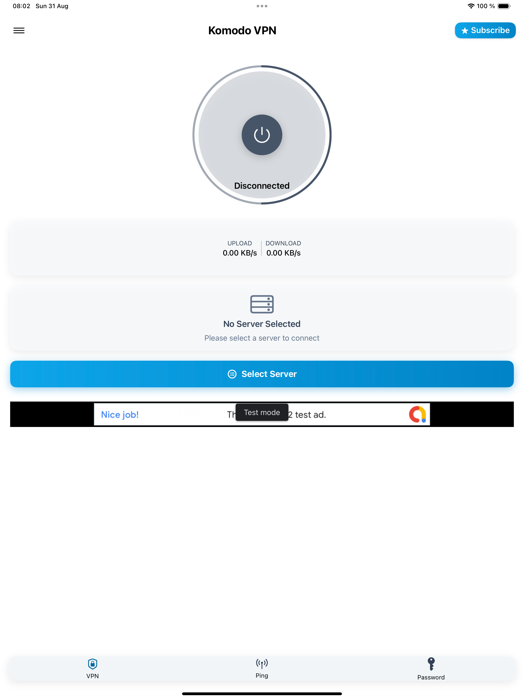 VPN dashboard on iPad