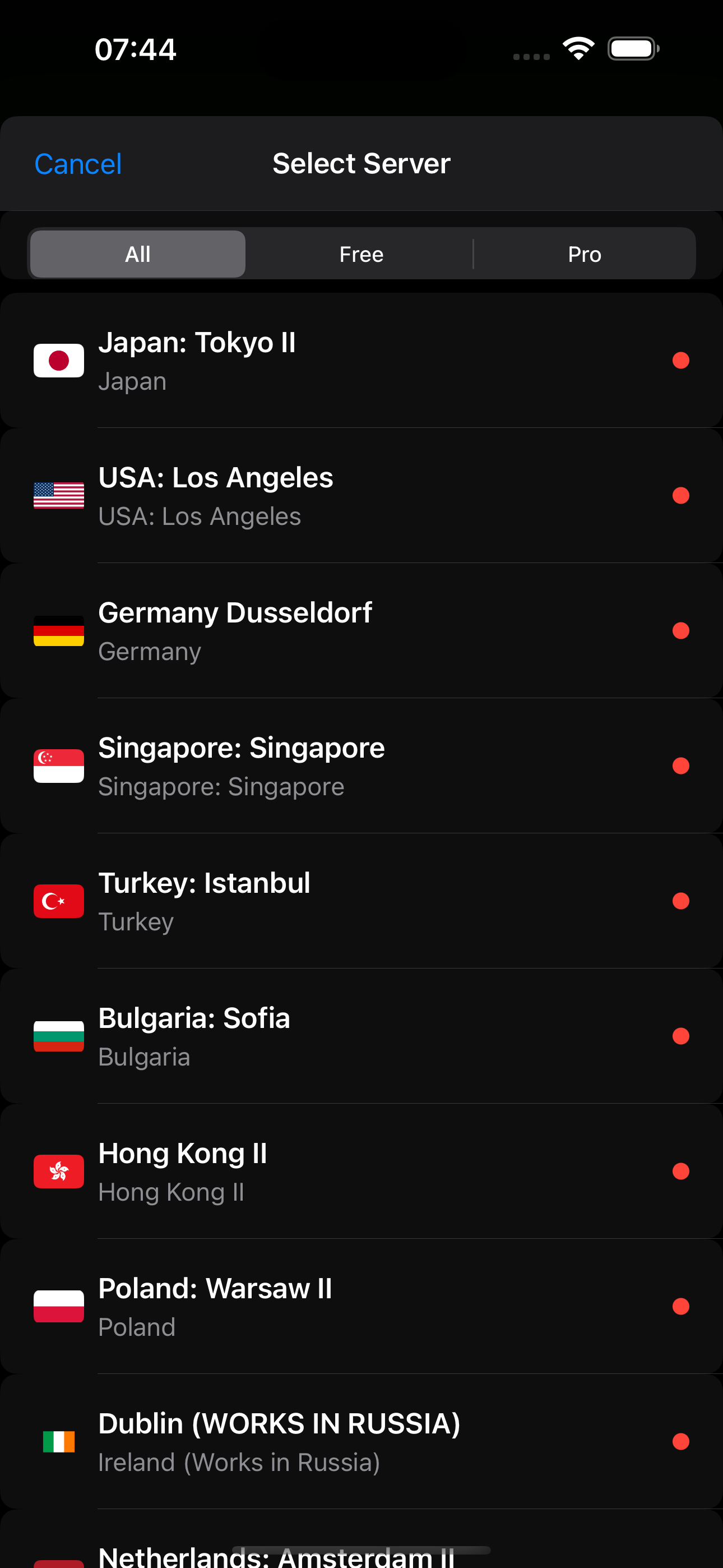 VPN control panel