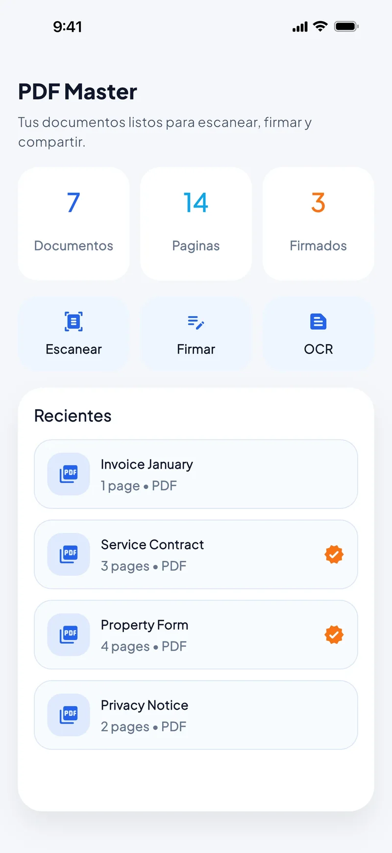 Pantallas de PDF Master